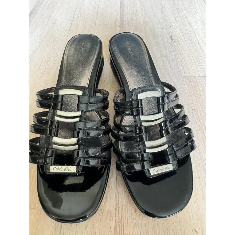 Calvin Klein Sandals Black Wedge Heel Women’s Size 9‎